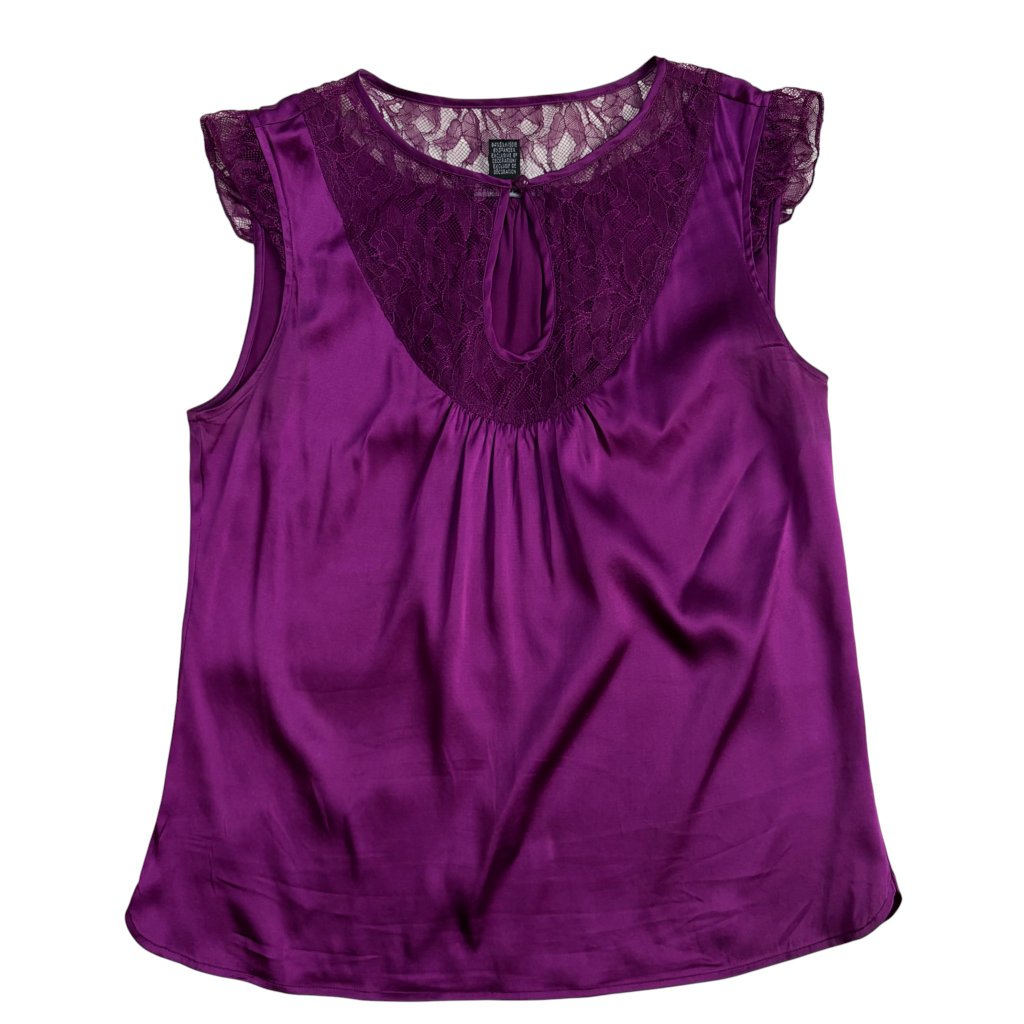 Club Monaco Silk Purple Lace Sleeveless / Cap Sleeve Blouse - Size Medium